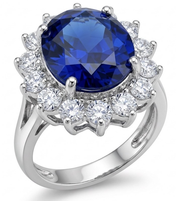 Stella oval cut 14.5 carat Sapphire .925 Sterling Silver handmade Statement ring size 7