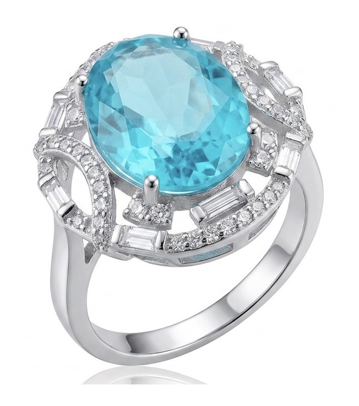 Gabriella 10.2 carat authentic Paraiba Tourmaline rhodium over .925 Sterling Silver handcrafted Statement Ring size 6 3/4
