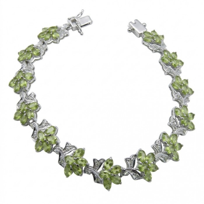 Vittoria Natural 29.8 carat Brazilian Peridot Rhodium over .925 Sterling Silver handmade Statement Bracelet