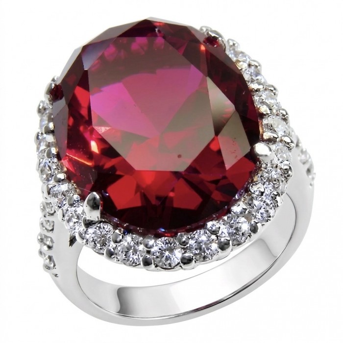 Red Empress 25.7 ctw oval cut Mozambique Ruby .925 Sterling Silver handcrafted Statement Ring size 7 1/4