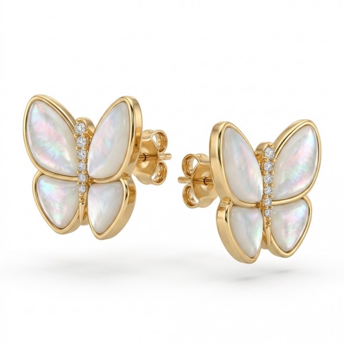 Two Butterflies Genuine Blister Pearl 14K Gold over .925 Sterling Silver handcrafted Statement Earrings