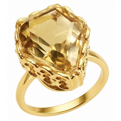 Costa del Sol Authentic 23.8 carat Lemon Quartz 18K Gold over .925 Sterling Silver handmade Ring s. 10