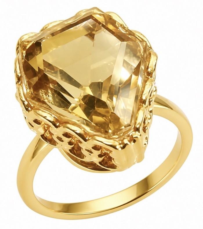 Costa del Sol Authentic 23.8 carat Lemon Quartz 18K Gold over .925 Sterling Silver handmade Ring s. 10