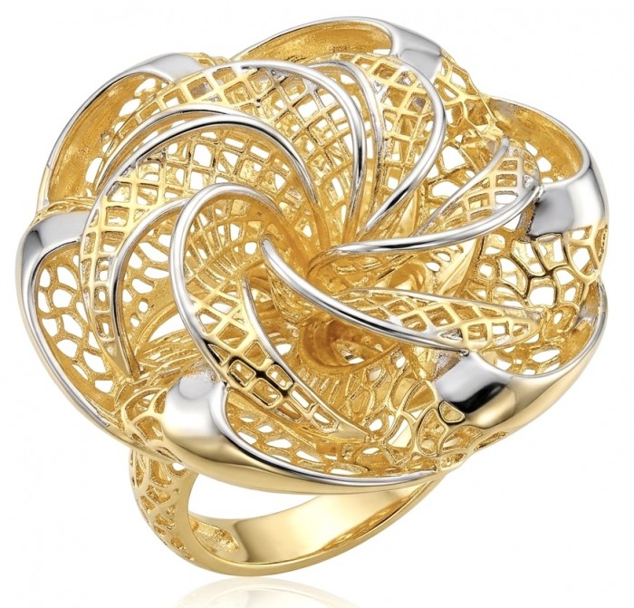 GOLDEN ROSE - Dubai Style - .925 Sterling Silver dipped in 22K Gold handmade Large ring size 7 1/4