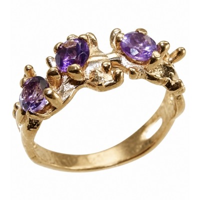 3.4 carat Amethyst 18K Rose Gold over .925 Sterling Silver Handcrafted Ring size 6