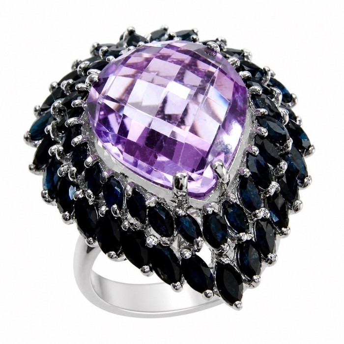 Giuseppina - Authentic 18.5 carat Amethyst Sapphire rhodium over .925 Sterling Silver handcrafted Statement Ring size 7 3/4