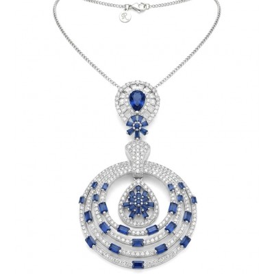 Precious 7.2 carat natural Sapphire rhodium over .925 Sterling Silver .925 Sterling Silver Statement Necklace