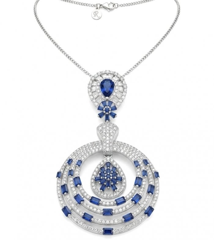 Precious 7.2 carat natural Sapphire rhodium over .925 Sterling Silver .925 Sterling Silver Statement Necklace - video