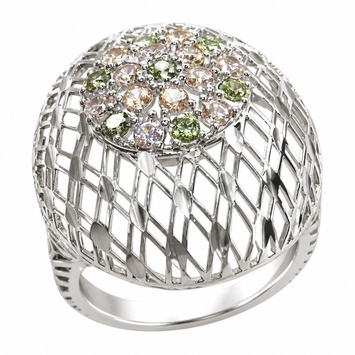Casablanca Italy made 1.8 carat Morganite Peridot .925 Sterling Silver brilliantly handcrafted ring s. 7