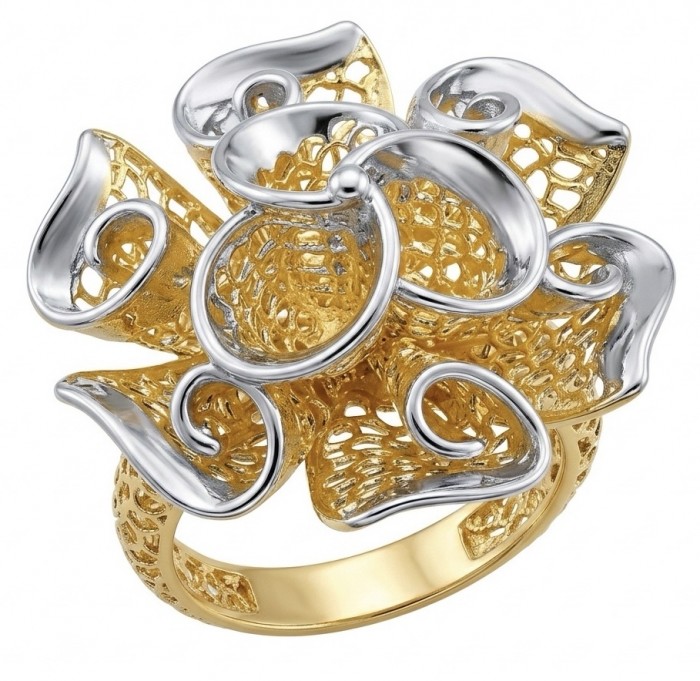 GOLDEN ROSE- Dubai Style - .925 Sterling Silver dipped in 22K Gold handmade Large ring size 8