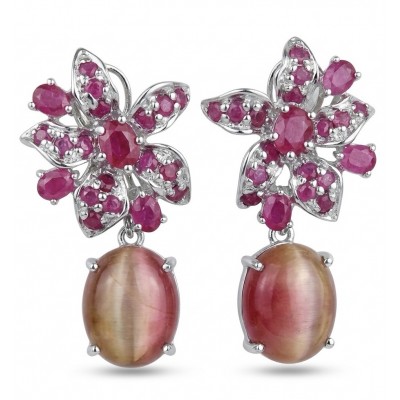 Isabella - Beauty of Nature - natural 27.5 carat yellow Sapphire Ruby Rhodium over .925 Sterling Silver handmade Statement earrings