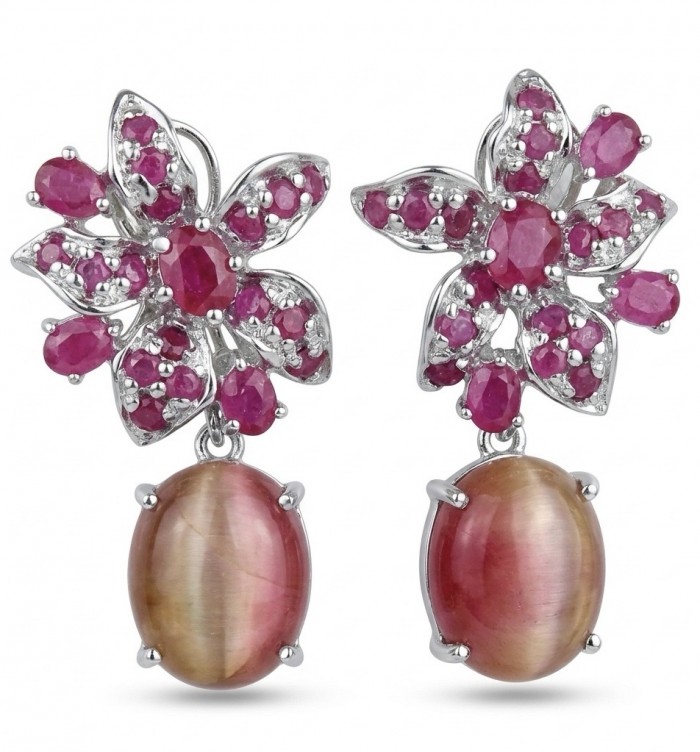 Isabella - Beauty of Nature - natural 27.5 carat yellow Sapphire Ruby Rhodium over .925 Sterling Silver handmade Statement earrings