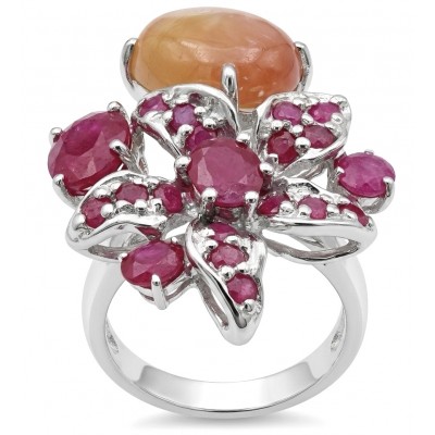 Isabella - Beauty of Nature - natural 15.8 carat yellow Sapphire Ruby Rhodium over .925 Sterling Silver handmade Statement Ring s. 7