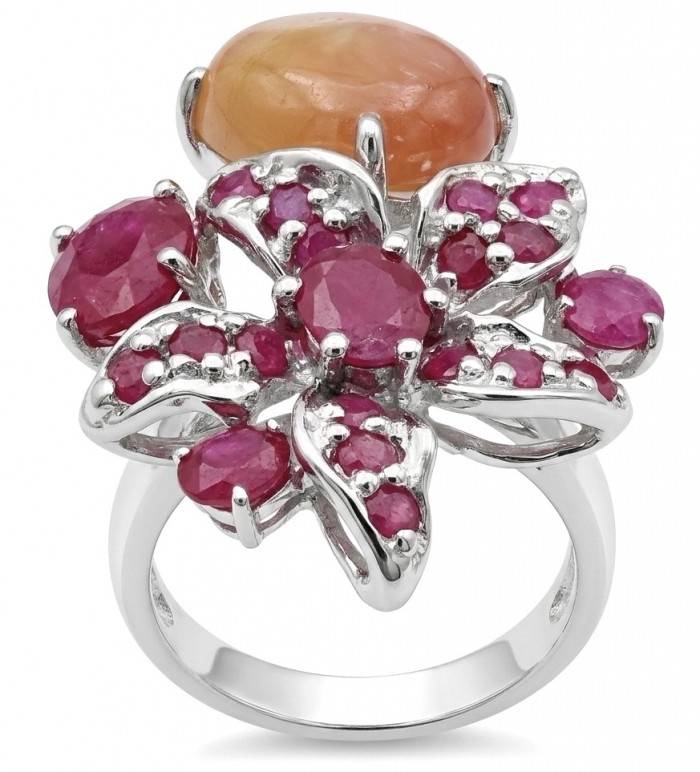 Isabella - Beauty of Nature - natural 15.8 carat yellow Sapphire Ruby Rhodium over .925 Sterling Silver handmade Statement Ring s. 7