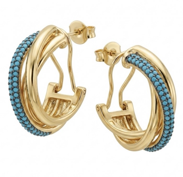 Great authentic pave Sleeping Beauty Turquoise 18K Gold over .925 Sterling Silver handcrafted Earrings
