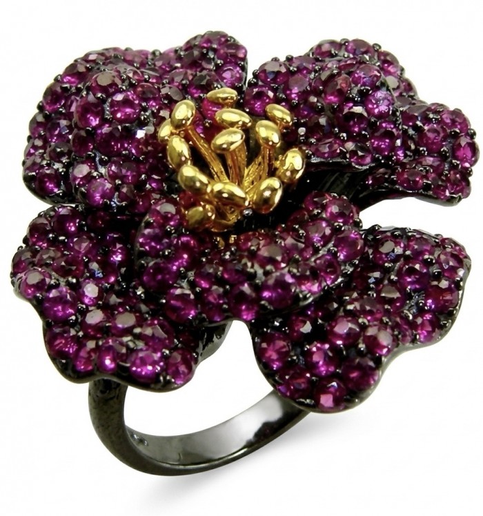 Red Rose 22.5 carat Ruby black rhodium over 18K Gold .925 Sterling Silver handcrafted ring size 6
