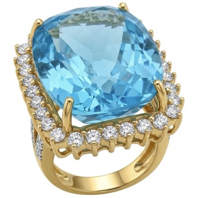 The Ocean Empress 57.8 carat Swiss Blue Topaz 22K Gold over .925 Sterling Silver dipped in rhodium handcrafted ring size 6