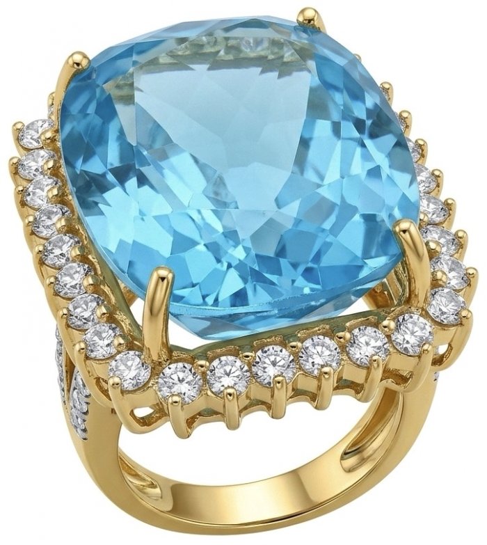 The Ocean Empress 57.8 carat Swiss Blue Topaz 22K Gold over .925 Sterling Silver dipped in rhodium handcrafted ring size 6 - video