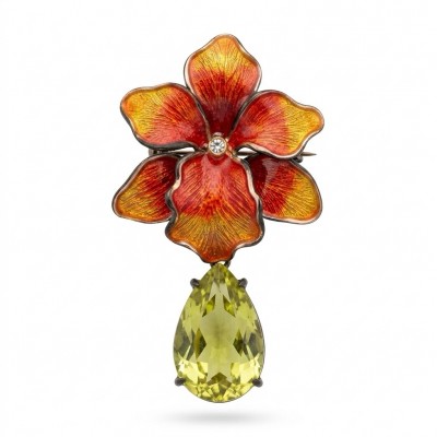 Luxurious Peacock genuine 22.5 carat Citrine Enamel rhodium over .925 Sterling Silver handmade Pendant - Brooch