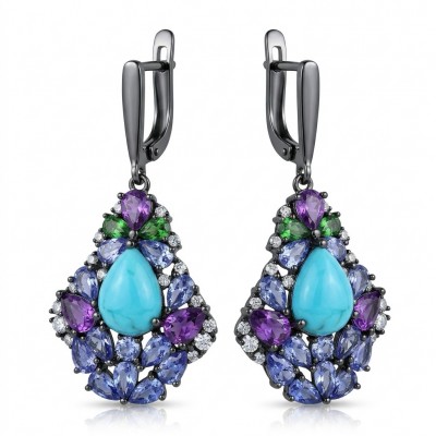 Discover the captivating allure of Genuine Caribbean Larimar black rhodium over .925 Sterling Silver STATEMENT earrings