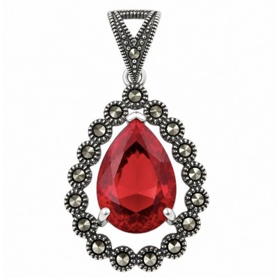 Bella Rosa Genuine 10.5 CARAT Ruby rhodium over .925 Sterling Silver Statement Pendant