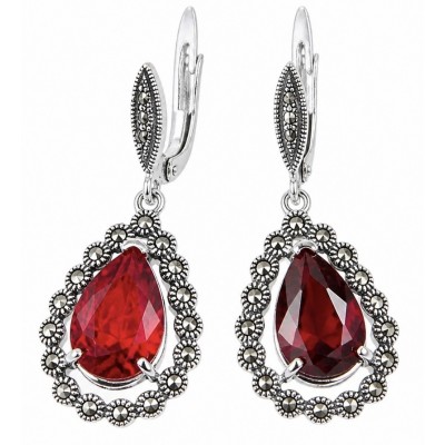 Bella Rosa Genuine 11.5 CARAT Ruby rhodium over .925 Sterling Silver Statement earrings