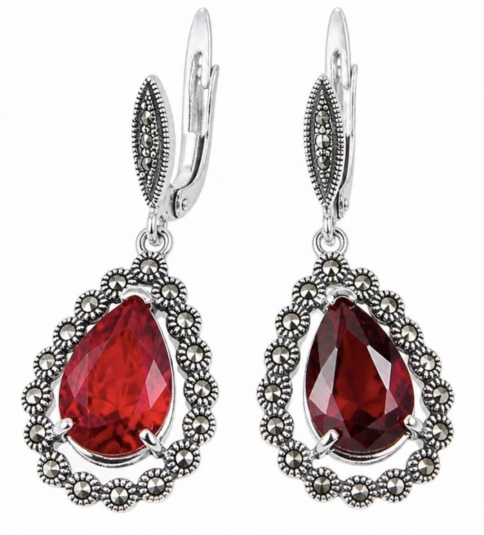 Bella Rosa Genuine 11.5 CARAT Ruby rhodium over .925 Sterling Silver Statement earrings