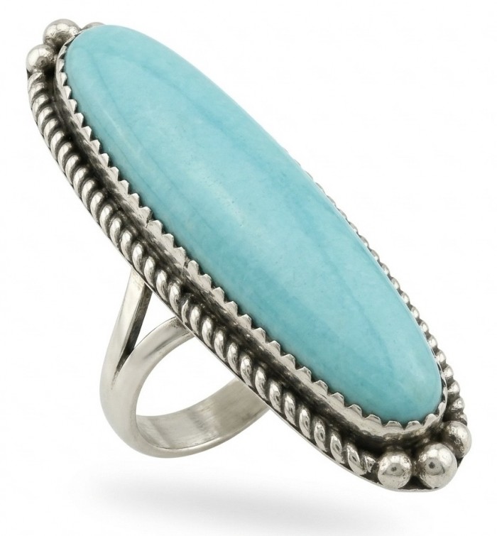 Go West - Rare authentic Manassa Green Turquoise from Colorado .925 Sterling Silver handcrafted Large ring; s. 6 3/4