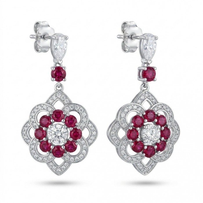 Giovanna - 4.5 carat Ruby .925 Sterling Silver handcrafted incredible earrings