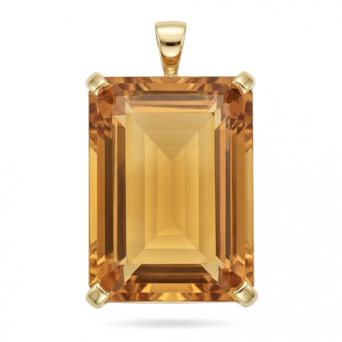 Baquette cut 32.4 carat Lemon Quartz 18K Gold over .925 Sterling Silver handcrafted pendant