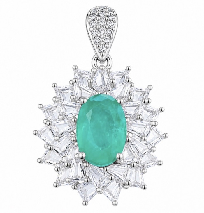 Isabella 3.2 carat oval cut Emerald .925 Sterling Silver Perfectly handcrafted pendant