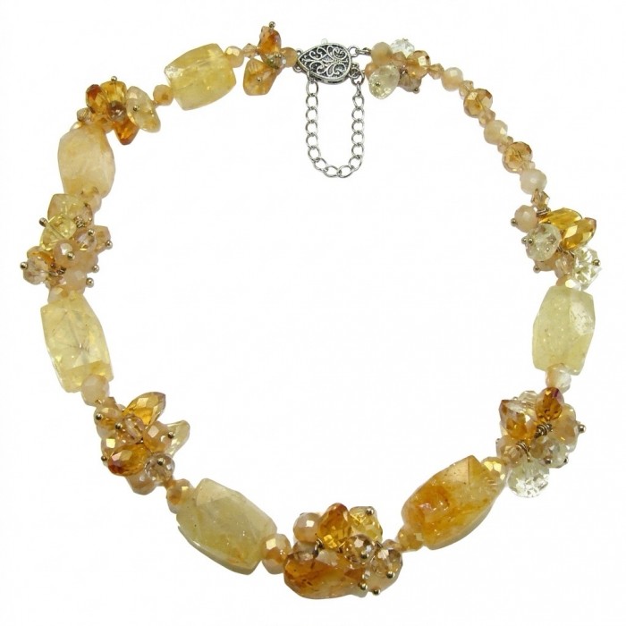 Dazzling vintage natural rough Citrine 14K Gold over .925 Sterling Silver handcrafted Large necklace
