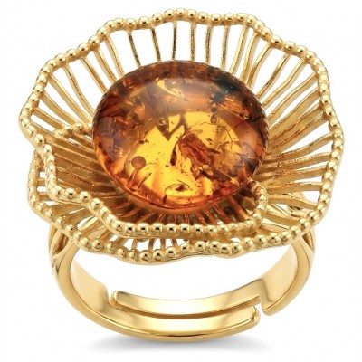 Authentic Baltic Amber 14K Gold over .925 Sterling Silver handcrafted ring; s. 7 adjustable