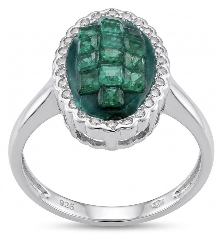 Genuine mystery setting 5.5 CARAT Emerald rhodium over .925 Sterling Silver Statement Ring size 7 1/4