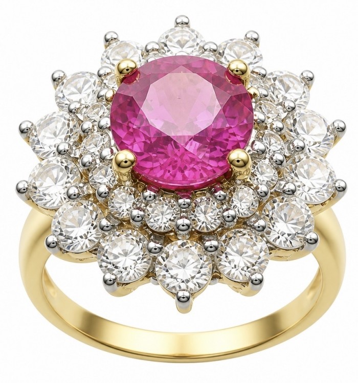 Scarlett 4.8 ctw Mozambique Ruby 22K Gold over .925 Sterling Silver handcrafted Statement Ring size 7