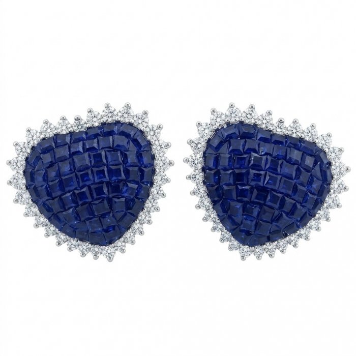 Precious Hearts mystery setting 11.8 carat Sapphire .925 Sterling Silver earrings - video