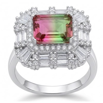 4.8 carat Brazilian Tourmaline .925 Sterling Silver dipped in rhodium Perfectly handcrafted Ring s. 8