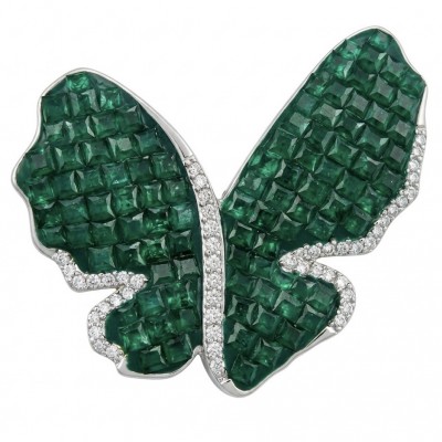 Butterfly - mystery setting- 19.2 carat Colombian Emerald .925 Sterling Silver handcrafted Brooch