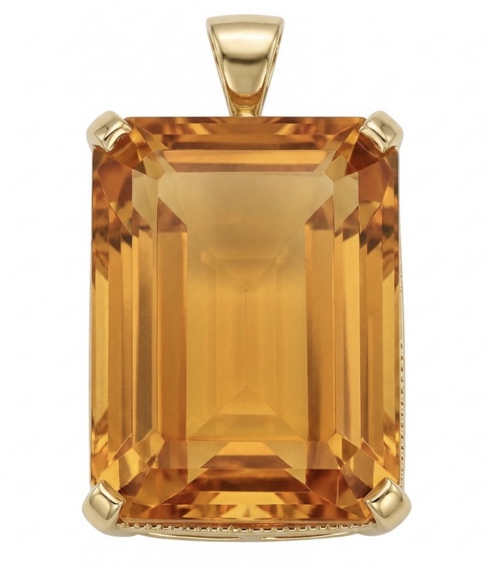Baquette cut 28.4 carat Lemon Quartz 18K Gold over .925 Sterling Silver handcrafted pendant