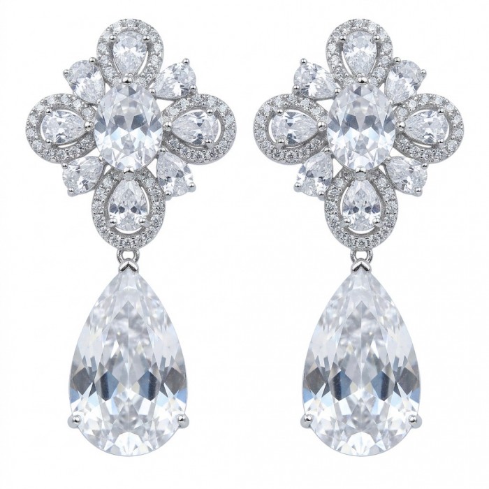 Allure Natural 38.2 carat White Topaz .925 Sterling Silver handcrafted Spectacular earrings