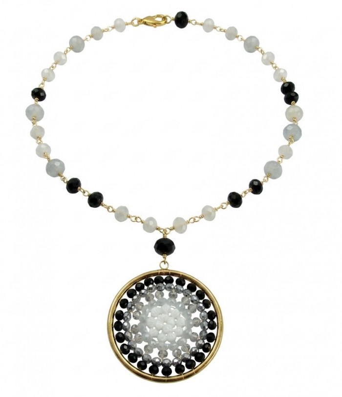 Magnificent Moonlight Crystal Onyx 14K Gold over .925 Sterling Silver handmade Necklace