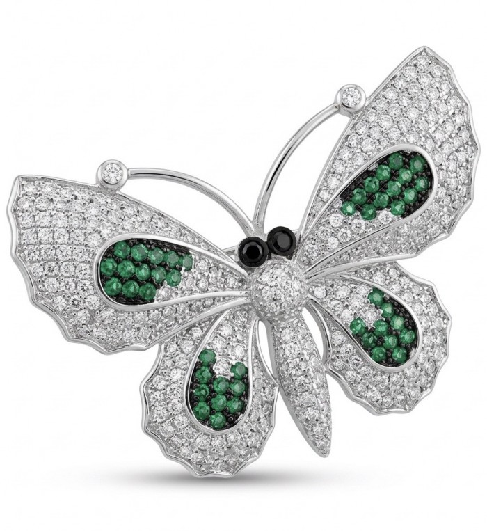 Precious Butterfly Genuine 8.5 carat Emerald .925 Sterling Silver handmade LARGE Statement Ring size 7 1/2