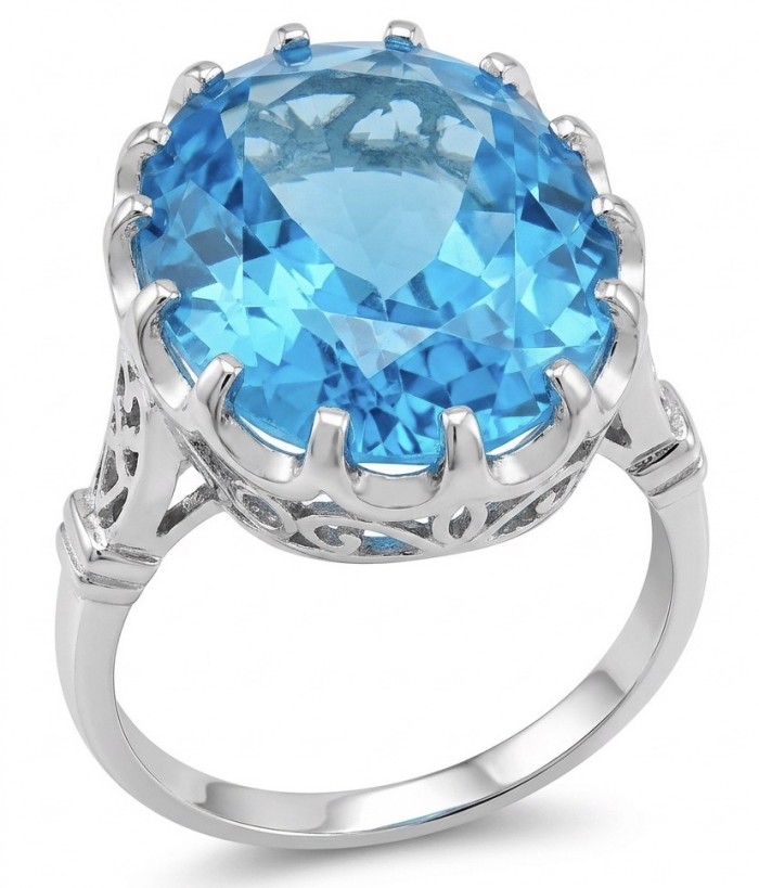 Atlantica 15.8 carat Swiss Blue Topaz .925 Sterling Silver dipped in rhodium handcrafted ring size 7