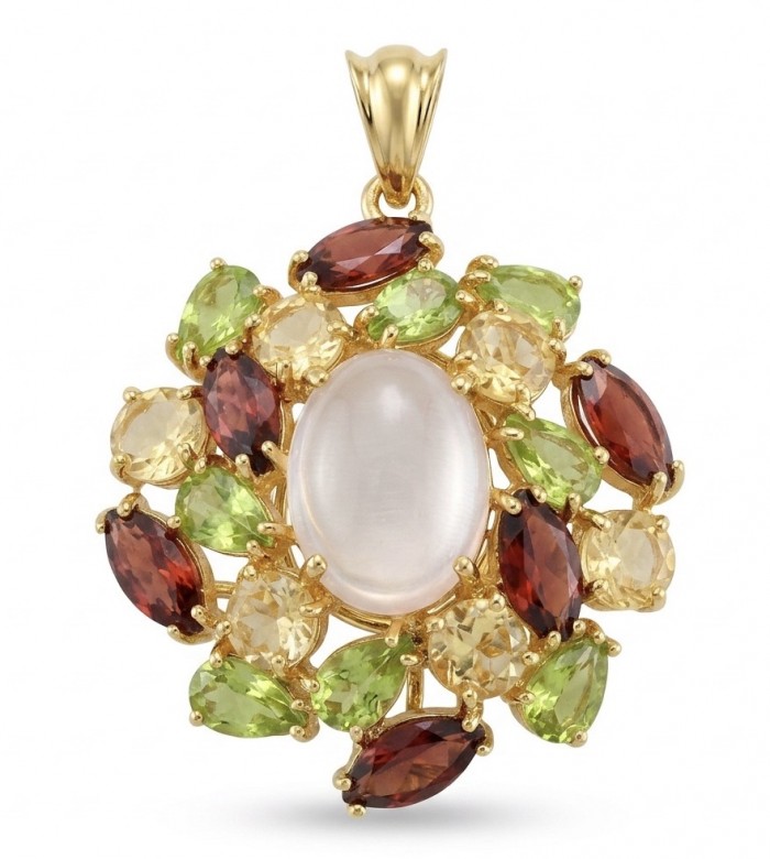 Tuscan Hills 28.7 carat ROSE QUARTZ 18K Gold over .925 Sterling Silver handcrafted pendant