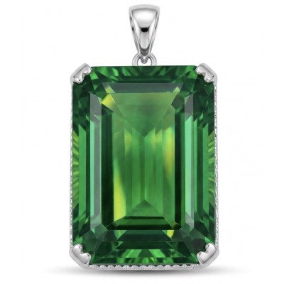 Superior quality baquette cut 35.2 carat Fresh Green Helenite .925 Sterling Silver Pendant