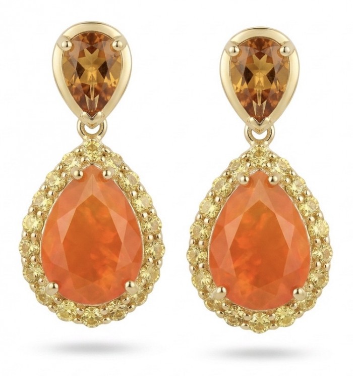Valentina 9.9 carat Padparadscha Orange Sapphire 22K Gold over .925 Sterling Silver handcrafted earrings