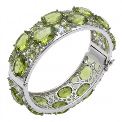 Tiffany - Authentic 45.2 carat Green Tourmaline .925 Sterling Silver handcrafted Statement bangle Bracelet