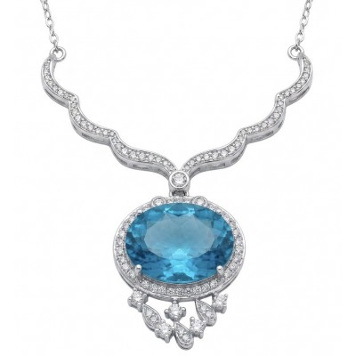 A Wild Ocean genuine 27.4 carat Paraiba Tourmaline .925 Sterling Silver handmade Statement necklace