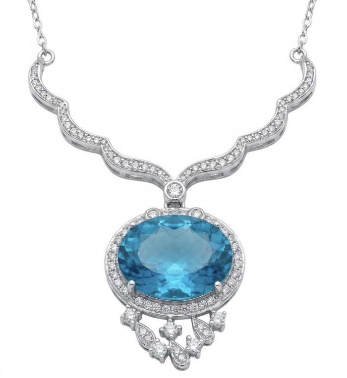 A Wild Ocean genuine 27.4 carat Paraiba Tourmaline .925 Sterling Silver handmade Statement necklace