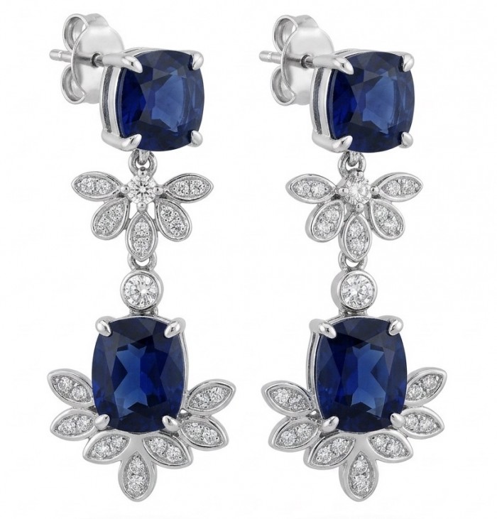 Vintage style - Giovanna - 6.8 carat Sapphire .925 Sterling Silver handcrafted earrings
